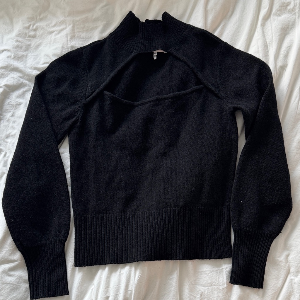 Frame Black Cutout Mock Neck Cashmere Sweater